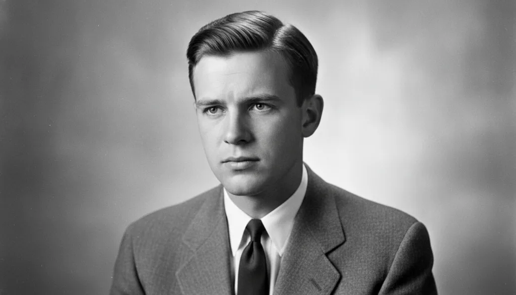 A black and white photo of a young Gerald Ford as seen in a celebrity quiz image