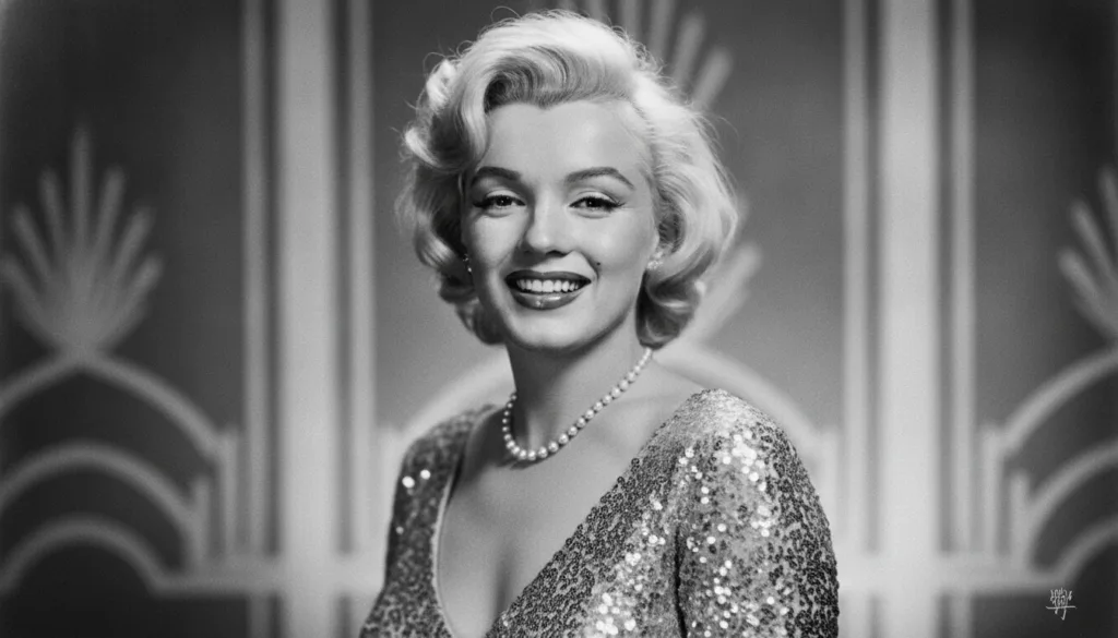 A beautiful classic portrait of Marilyn Monroe with her iconic blonde curls and a radiant smile capturing her timeless g