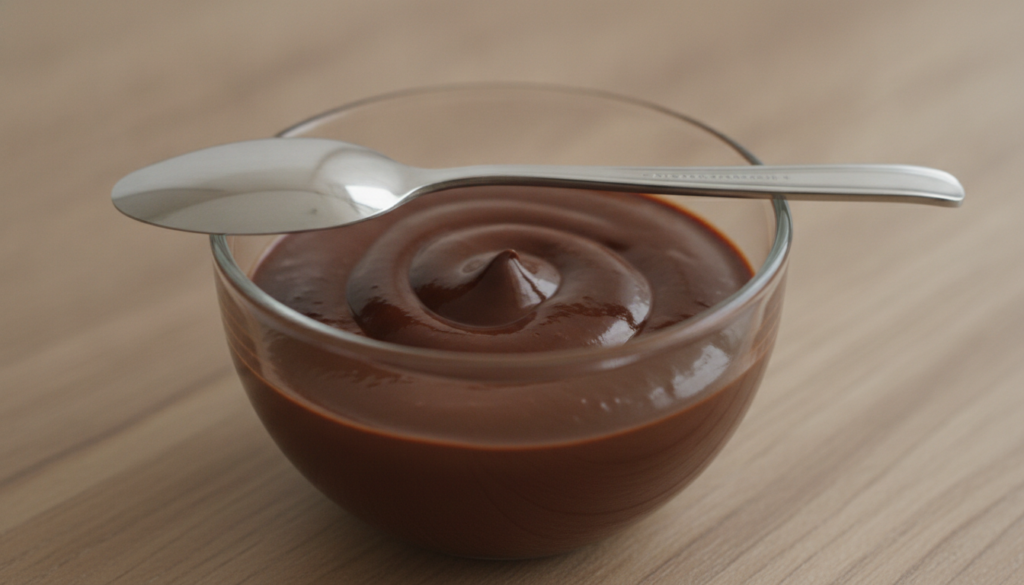 A small bowl with the mixed coffee and baby oil paste showing a smooth dark brown consistency with a spoon resting besid