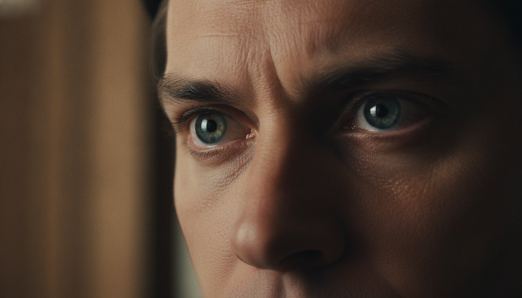 A close-up cropped image of a celebrity s eyes intended for a guess the actor quiz The eyes are intense and recognizable