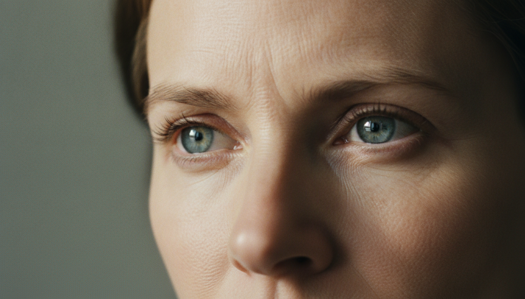Extreme close-up of a woman s expressive eyes revealing only her eyes and eyebrows The lighting is focused to highlight 