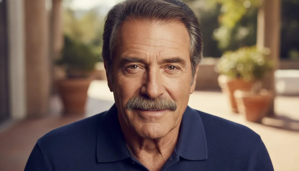 Portrait of Tom Selleck with his iconic mustache looking confident and rugged