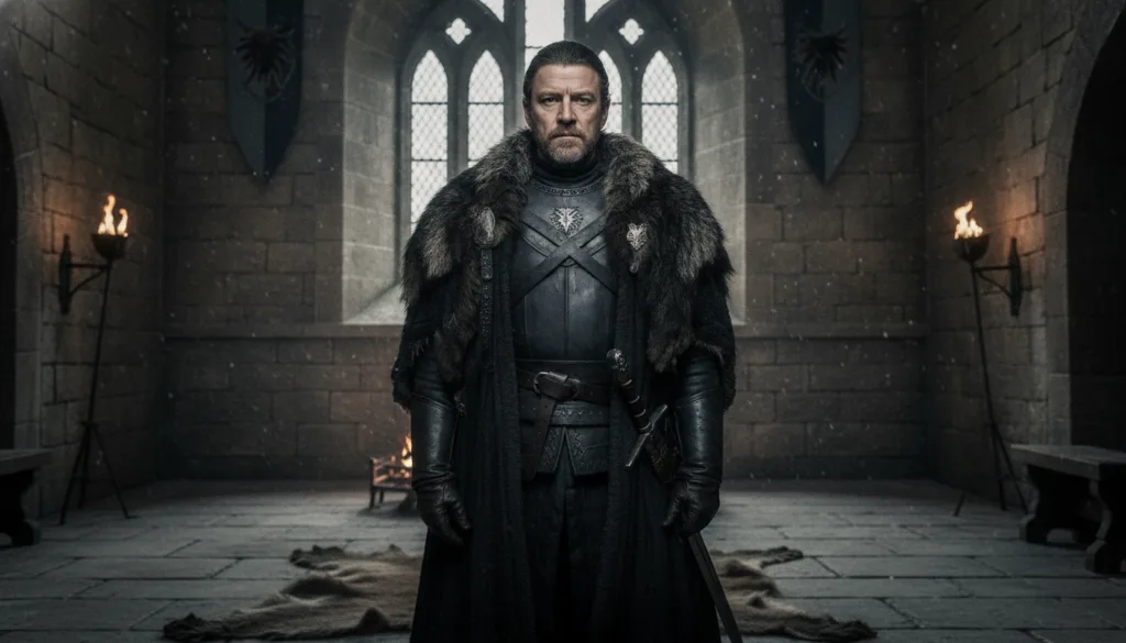 Sean Bean as Ned Stark from Game of Thrones looking stoic and honorable