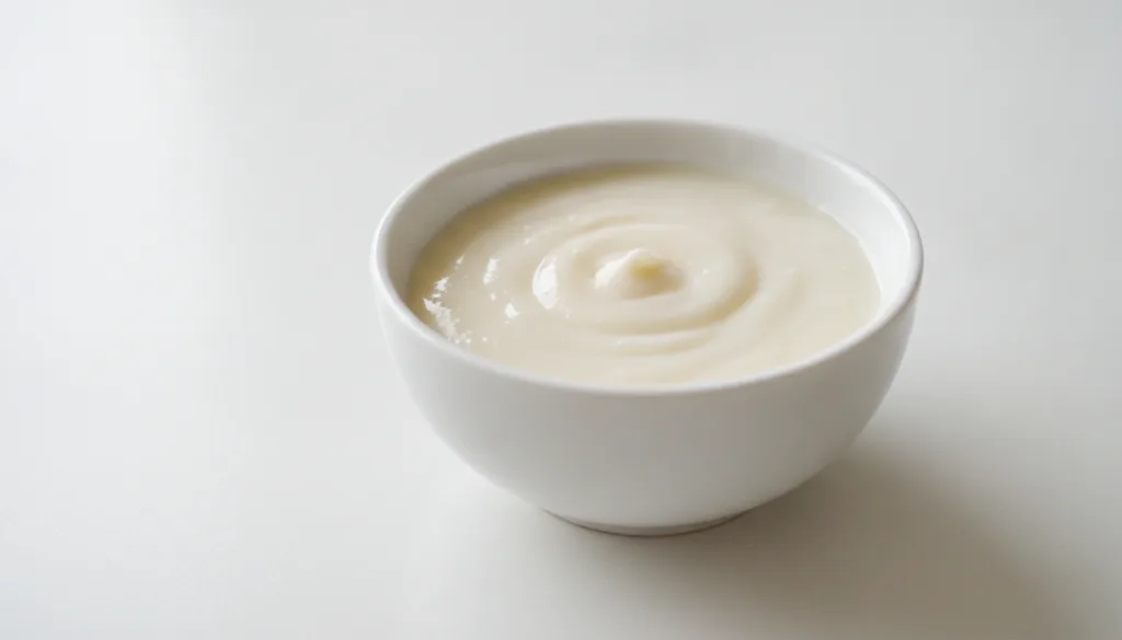 A close-up of the prepared Vaseline and baking soda paste in a small bowl showing its creamy texture