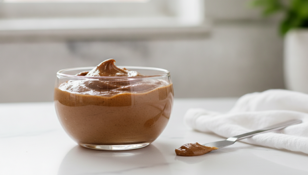 A small clean bowl containing the thoroughly mixed Vaseline and instant coffee paste ready for application