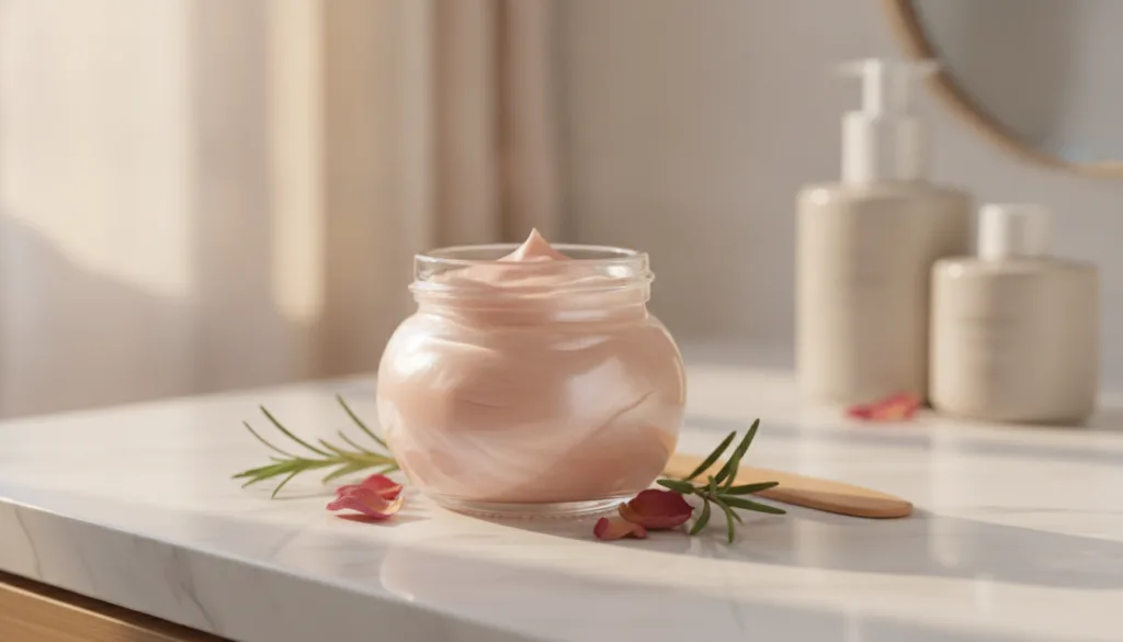 Prepared mixture of vaseline baby oil and rosehip oil in a small jar