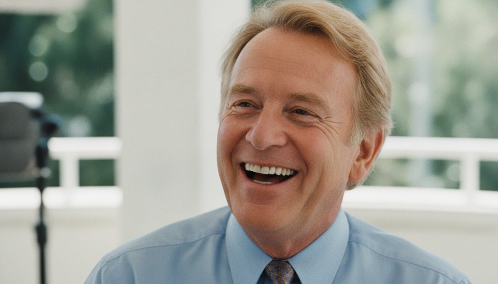 Jack Lemmon laughing heartily during a lighthearted moment or interview