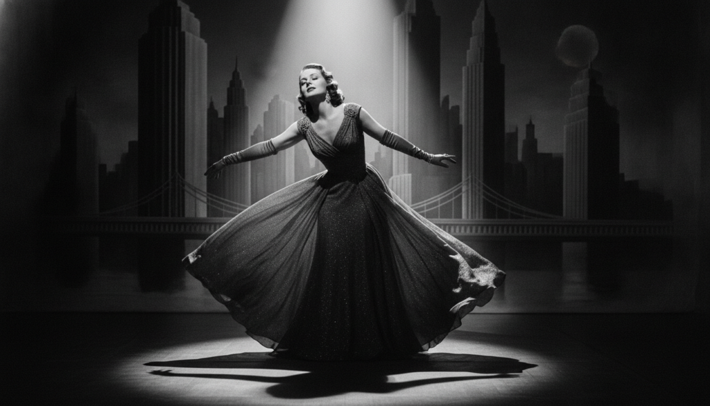 A classic Hollywood actor male or female in an iconic dramatic pose from a black and white film era