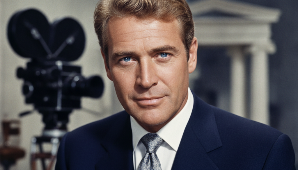 A striking portrait of Paul Newman in his prime with his famous piercing blue eyes prominent possibly from a film still 