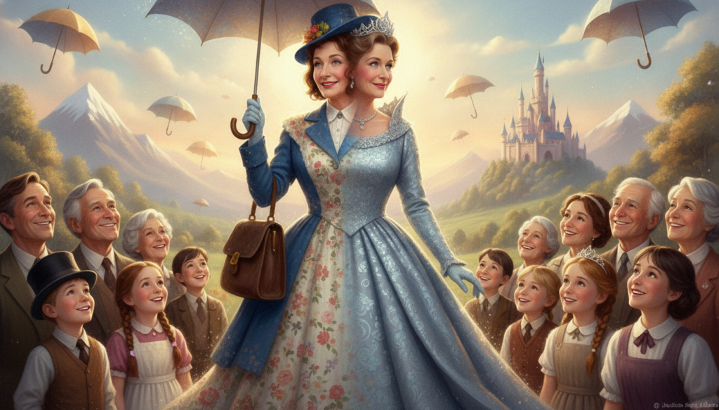A conceptual image representing Julie Andrews multi-generational appeal perhaps with images of her classic roles blended