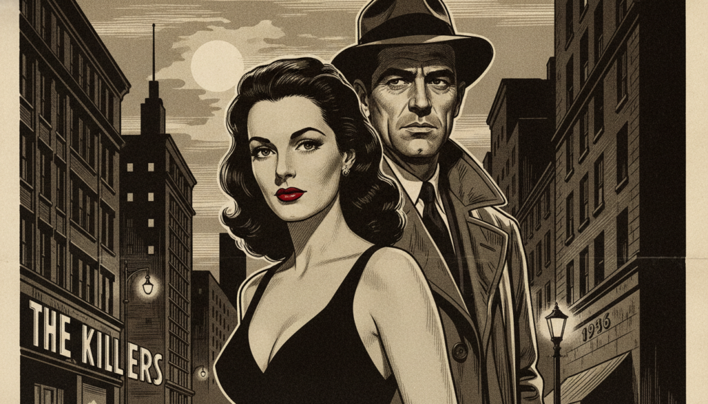 A vintage movie poster for The Killers 1946 featuring Ava Gardner and Burt Lancaster
