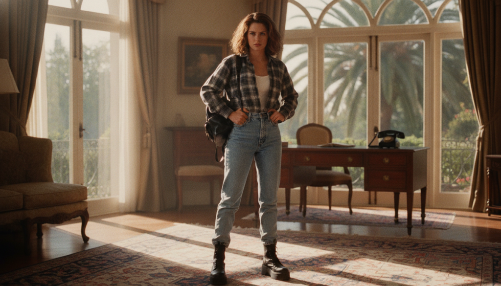 Shannen Doherty as Brenda Walsh in Beverly Hills 90210 in a 90s fashion setting