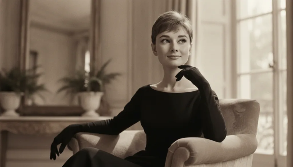 A young Audrey Hepburn in her early acting career looking elegant and hopeful
