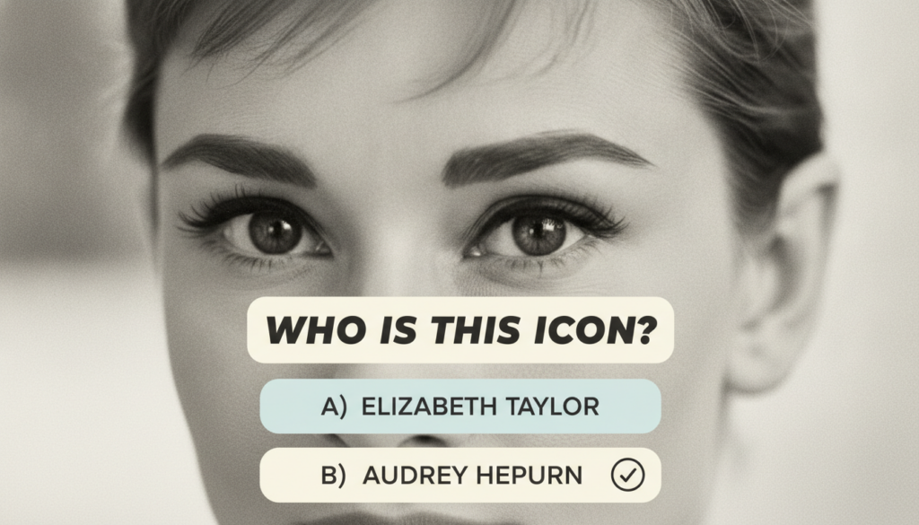A quiz image with a close-up photo of Audrey Hepburn and four multiple-choice options