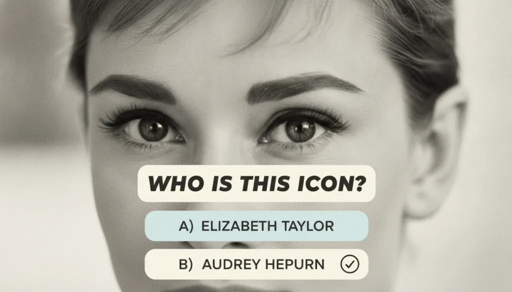 A quiz image with a close-up photo of Audrey Hepburn and four multiple-choice options