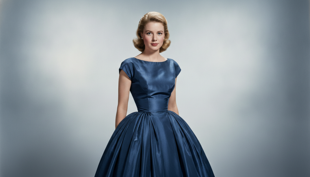 A glamorous portrait of Grace Kelly from the 1950s possibly from one of her film roles looking serene and sophisticated
