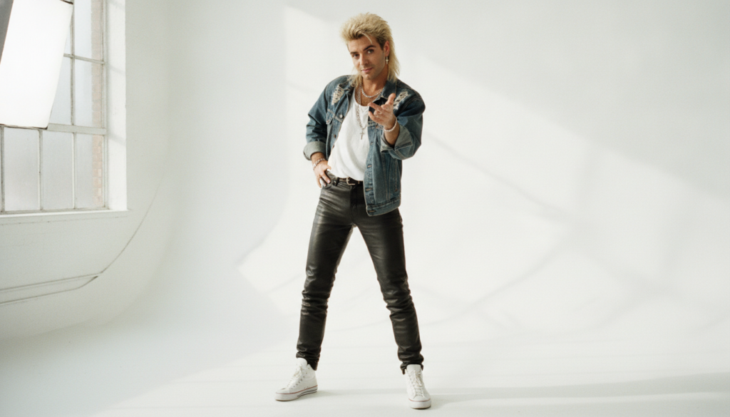 A young George Michael in the 1980s perhaps from his Wham era looking charismatic and stylish