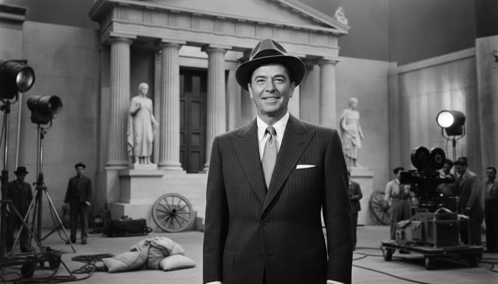 Ronald Reagan during his Hollywood acting career possibly on a film set or in a publicity shot