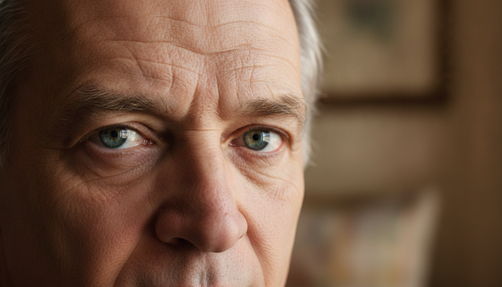 A close-up intense shot of Sir Anthony Hopkins eyes showing lines around them designed to be challenging for a guess the