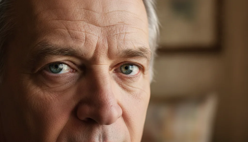 A close-up intense shot of Sir Anthony Hopkins eyes showing lines around them designed to be challenging for a guess the