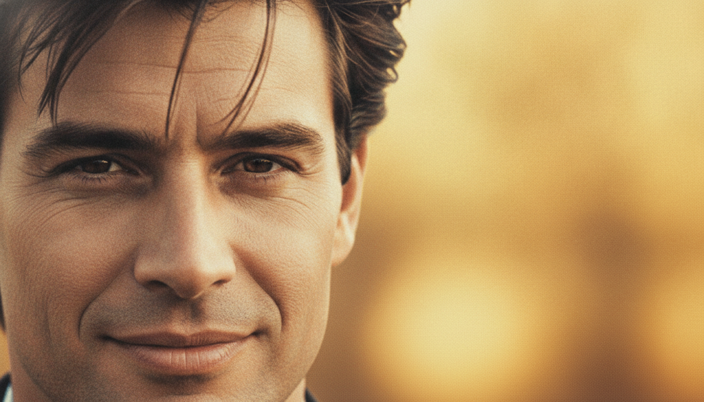 A close-up of Richard Gere s face perhaps slightly obscured or framed to show only half of it posing a challenge to iden