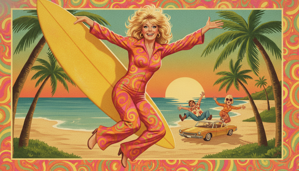 A movie poster or still from a 1970s Goldie Hawn film like Butterflies Are Free Shampoo or Foul Play showcasing her come