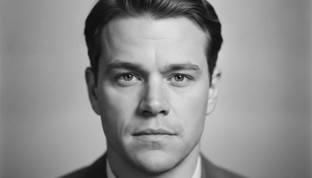 A multiple-choice quiz image showing a black and white headshot of actor Matt Damon with four options below it