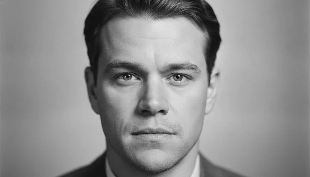 A multiple-choice quiz image showing a black and white headshot of actor Matt Damon with four options below it