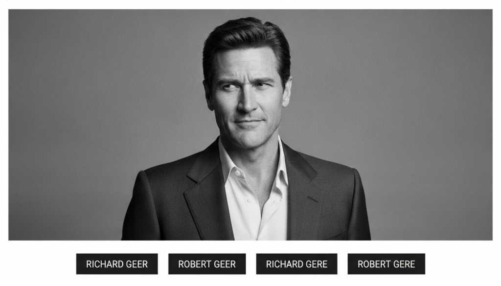 A multiple-choice quiz image showing a headshot of Richard Gere and four options