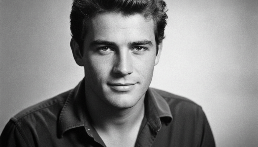 A black and white headshot of James Caan looking intense yet charismatic possibly from his younger years around the time