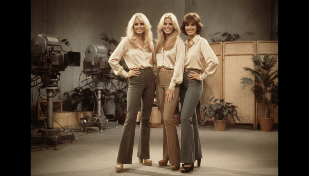 A real vintage promotional image or still from the 1970s TV show Charlie s Angels featuring Farrah Fawcett alongside oth