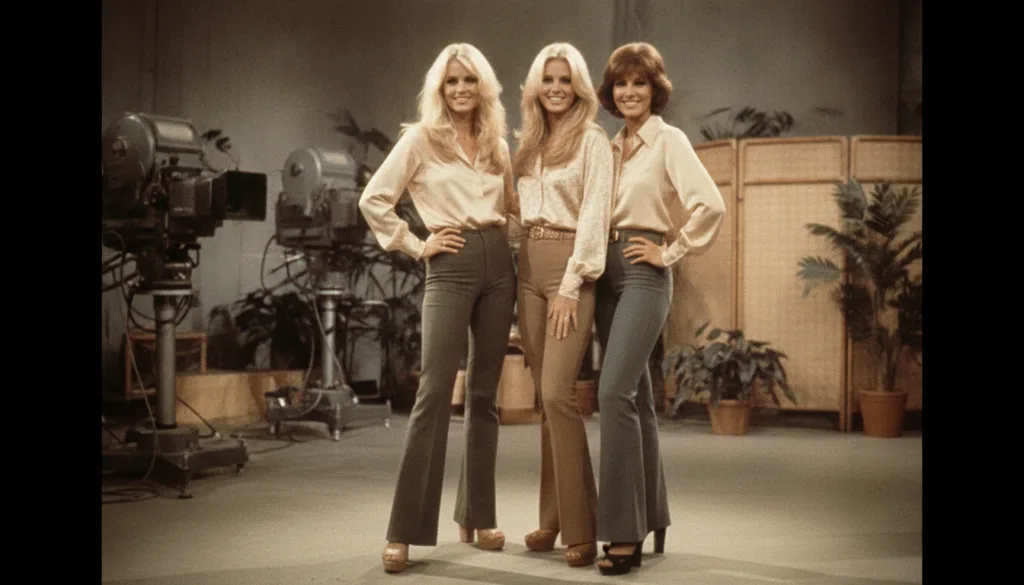 A real vintage promotional image or still from the 1970s TV show Charlie s Angels featuring Farrah Fawcett alongside oth