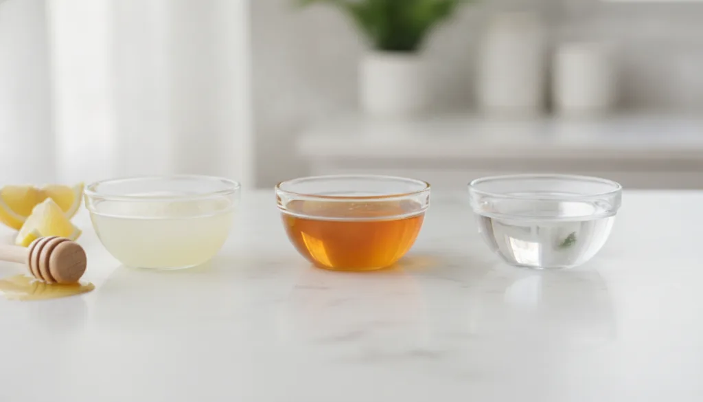 Lemon honey and baby oil in small bowls ready for mixing