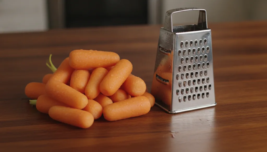 Fresh carrots and a grater on a wooden board ready for making DIY toner