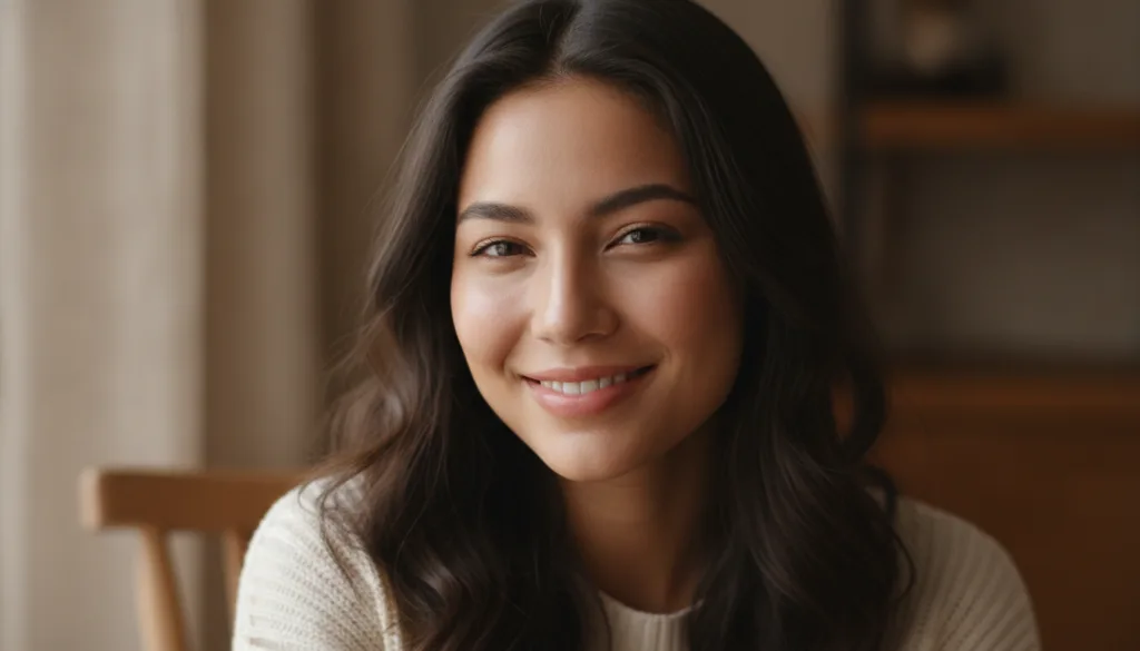 Close-up of a woman s face with smooth glowing skin looking youthful and radiant