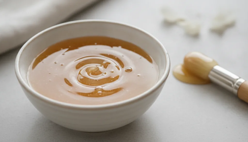 A close-up of a bowl containing a mixture of egg white and honey ready to be applied as a face mask The texture is smoot