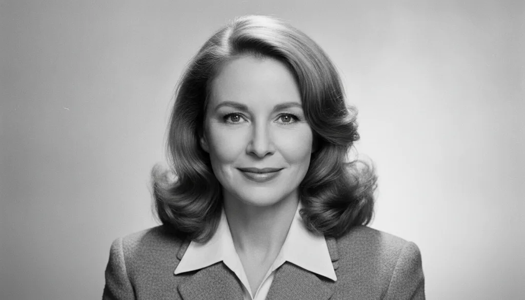 Black and white portrait of Diane Ladd smiling gently at the camera as if it s a quiz image