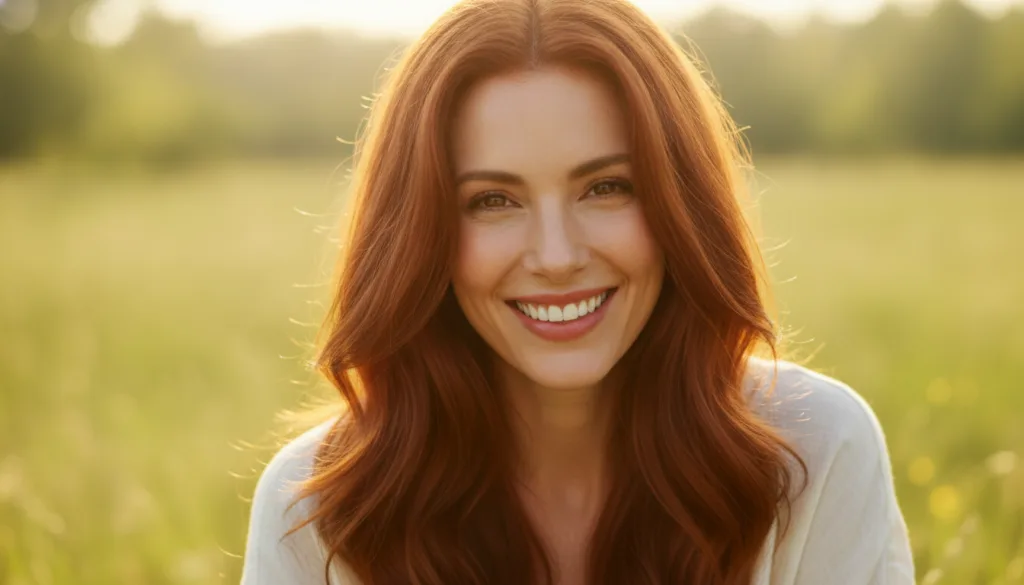 A woman with shiny healthy-looking hair smiling confidently