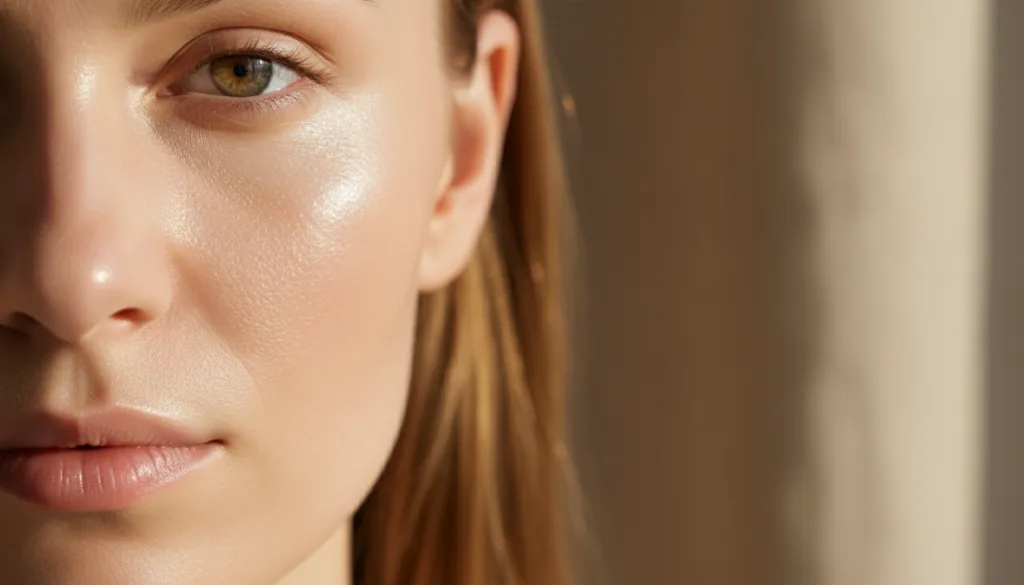 A close-up of smooth radiant skin on a woman s cheek suggesting the results of using the rice cream