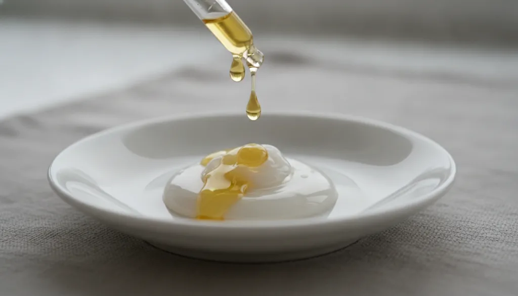 A small amount of Vaseline in a clean bowl or on a hand with a few drops of almond oil being added