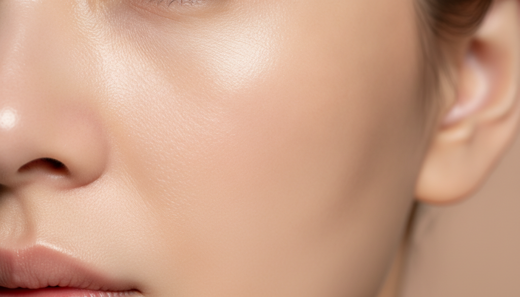 Close-up of a woman s smooth radiant skin after a skincare routine highlighting a healthy youthful glow