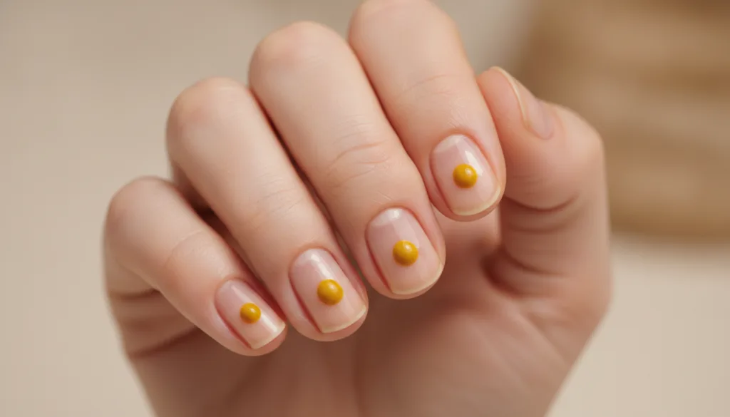 A person s hand with the turmeric nail paste applied to their fingernails looking clean and well-cared-for