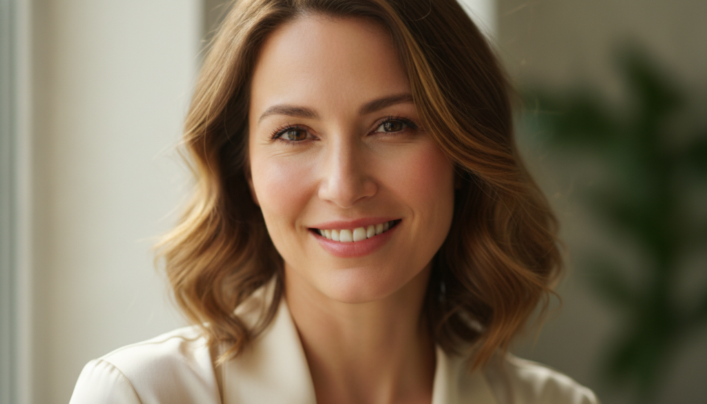 A woman with visibly glowing clear skin after using a natural mask