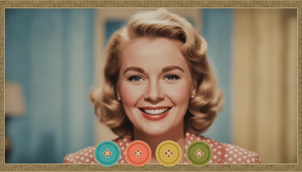 A vintage-style multiple-choice quiz featuring an image of Doris Day smiling with four name options below