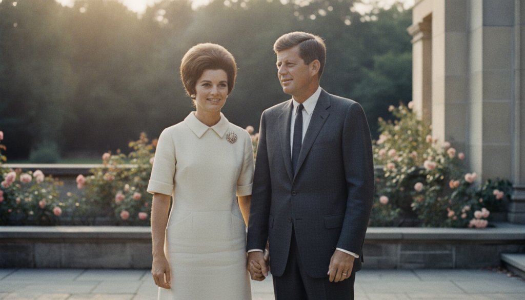 Young John F Kennedy and Jacqueline Kennedy together in a candid elegant pose