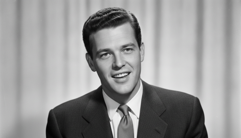 A classic publicity shot of Rock Hudson looking charming and handsome