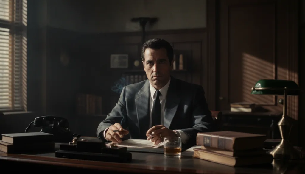 Al Pacino as Michael Corleone in The Godfather looking intense and serious in a dark suit
