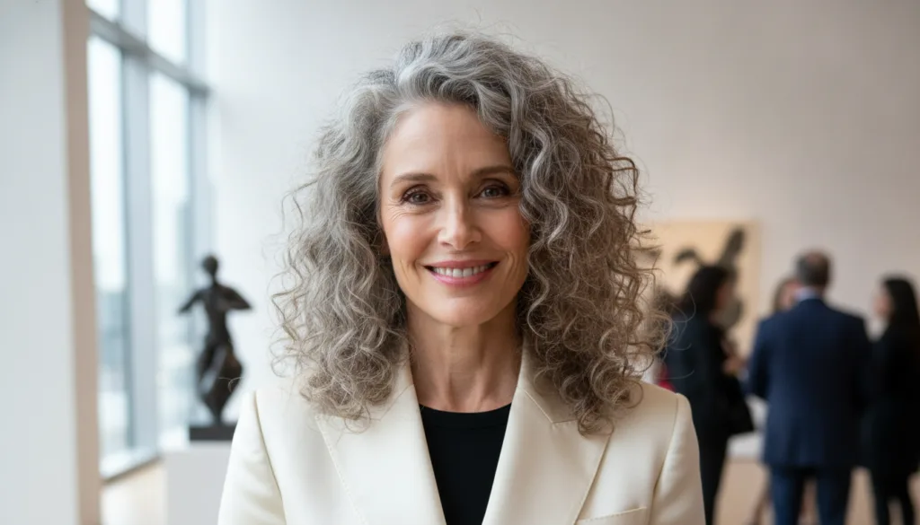 A more recent photo of Andie MacDowell still showcasing her beautiful curly hair perhaps at a public event or a contempo