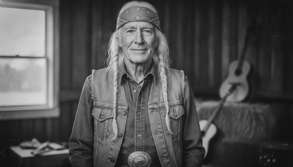 A multiple-choice quiz image featuring a black and white portrait of a famous country singer with four options A B C D
