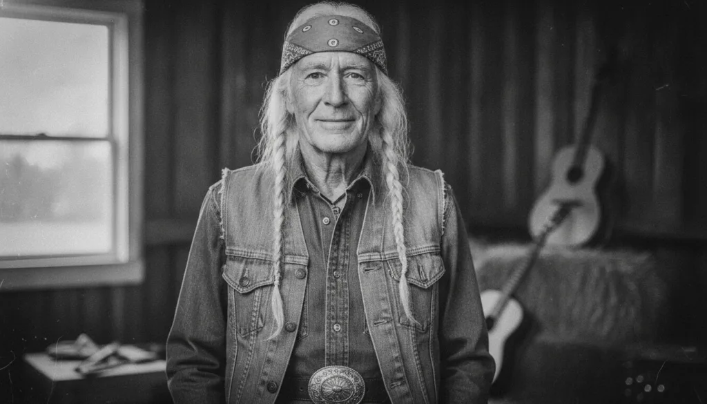 A multiple-choice quiz image featuring a black and white portrait of a famous country singer with four options A B C D